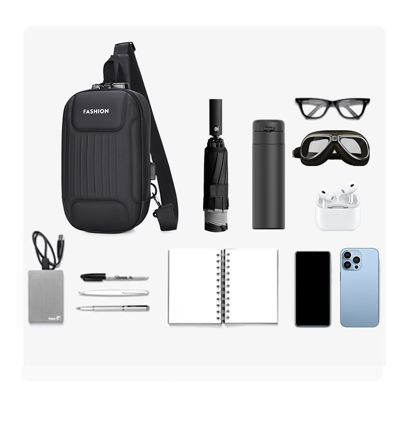 Men's crossbody bag with password lock, black large-capacity sports motorcycle bag, single-shoulder crossbody men's chest bag Application Scenario