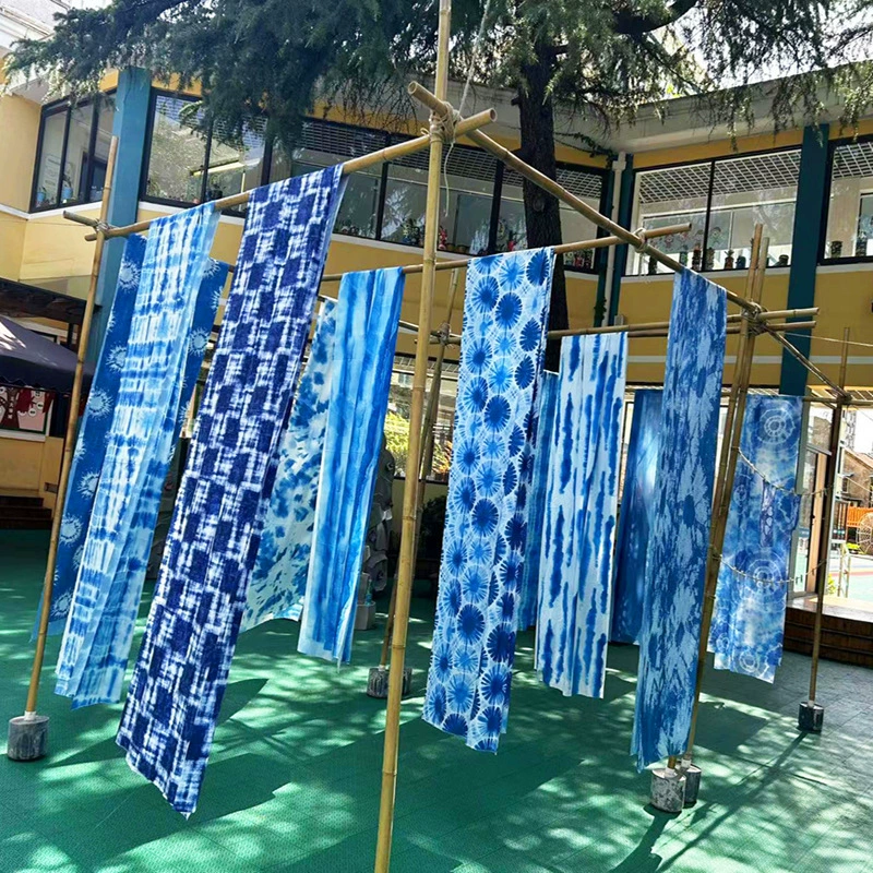 Экологически чистая синяя окрашенная ткань для детского сада, марлевая ткань с тематикой тай-дай, марлевая занавеска B&B, декоративная фоновая ткань, шарф, ткань