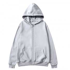 外贸欧美男女同款拉链衫开衫连帽卫衣纯色运动服秋冬抓绒宽松上衣