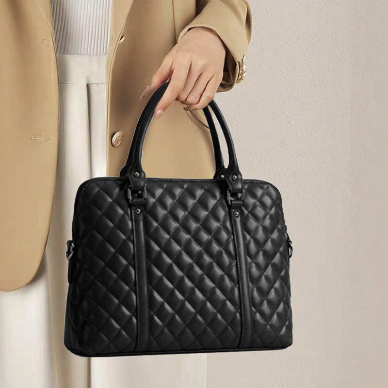 Women's Genuine Leather Business Lingge Handbag Large Capacity Office Laptop Bag Men's Business Briefcase