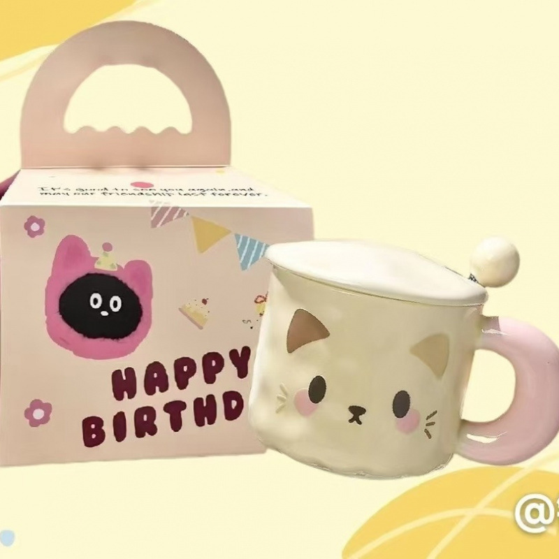 可爱小猫马克杯带盖陶瓷水杯送女生日高颜值有意义礼品情侣|undefined