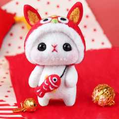 A5L Rabbit Year New Year Lion Dance Wool Felt DIY Craft Doll & Pendant – Embroidery Kit with Punching Needles