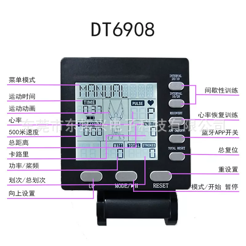 厂家风阻滑雪机仪表，显示屏计数表/蓝牙APP/无线心率