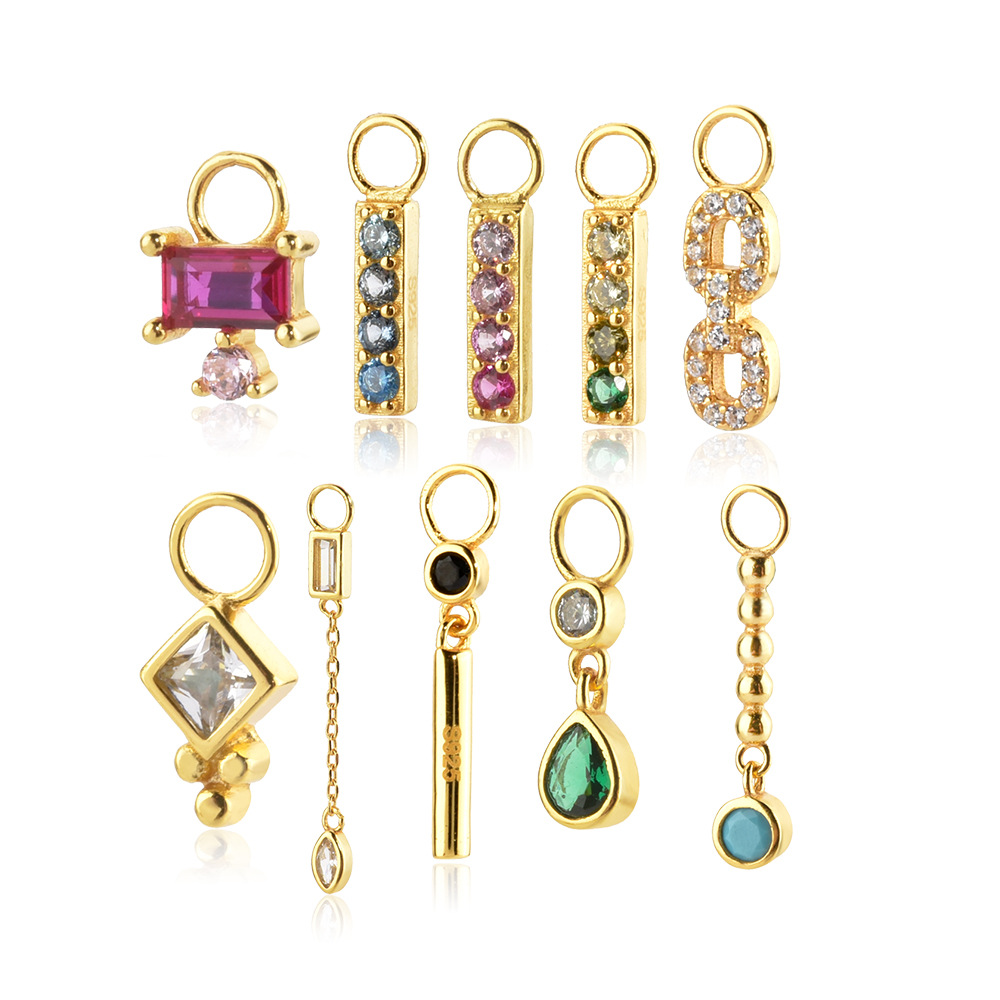 18K Real Gold Plated, Platinum Plated Plating Material 1 Piece 925 Sterling Silver Zircon Round Rectangle Pendant Jewelry Accessories