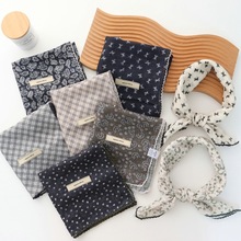 田园复古丝巾小碎花方巾花边领巾女夏季薄款百搭头巾发带包头巾