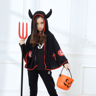 Halloween Cape children masquerade demon horn Cape Cape cosplay witch dress up costume
