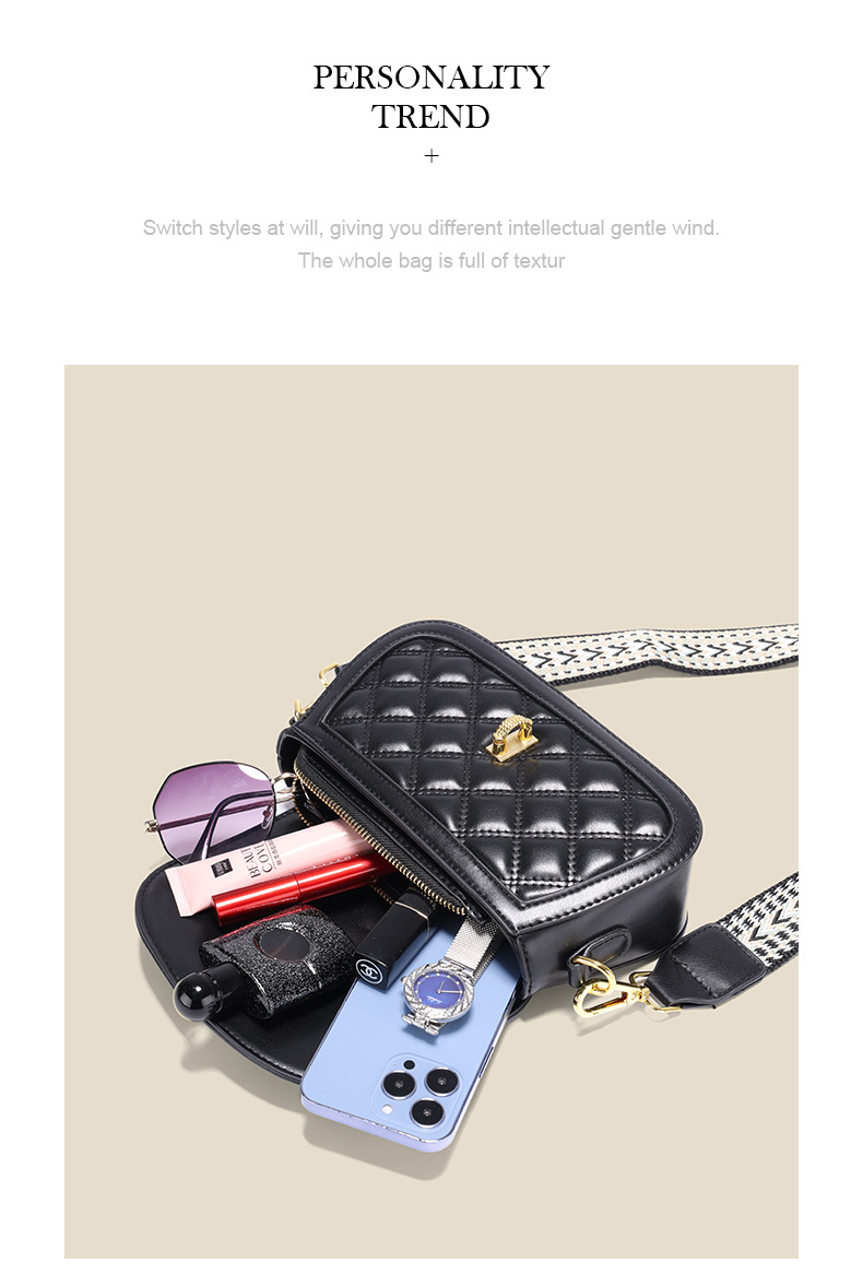 2024 New Trendy High Quality Single Crossbody Women's Lingge Fashion Versatile Wide Shoulder Strap Small Square Bag_voghion.com