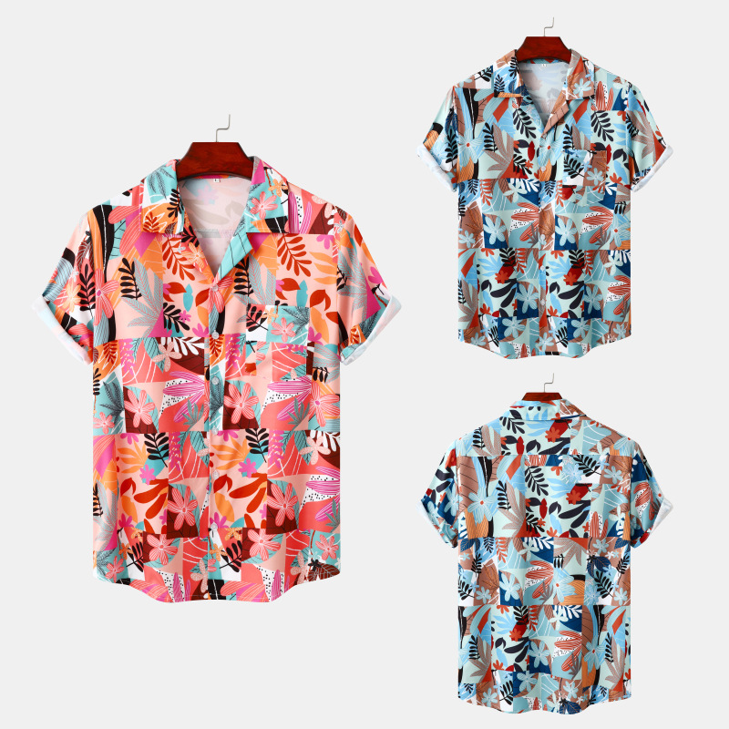 Camisa de playa de manga corta para hombre, holgada, informal, con solapa y estampado, talla grande._voghion.com