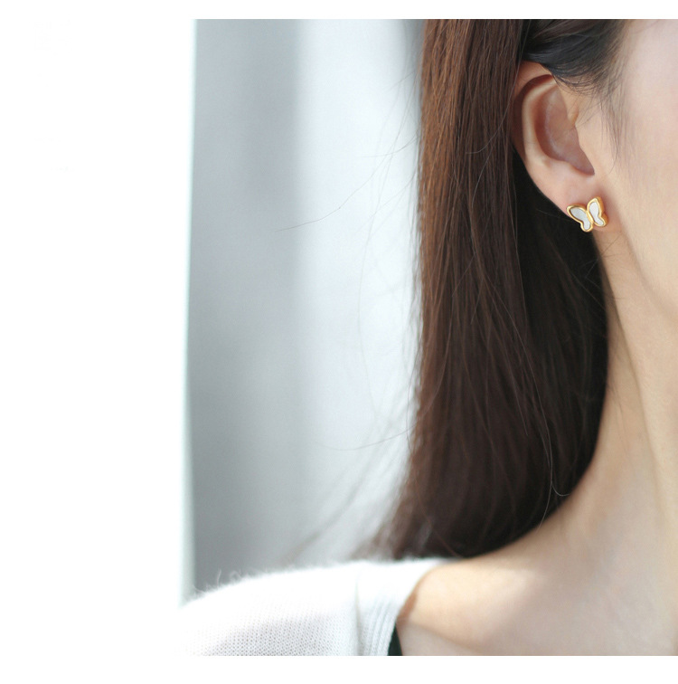 Plating Design Korean Style Butterfly Titanium Steel Plating Shell Earrings 1 Pair