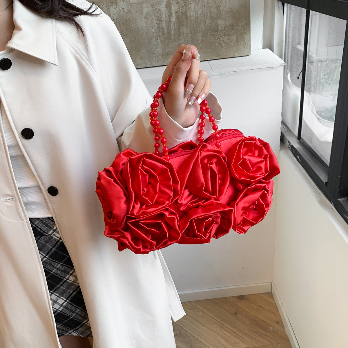 138g Weight Polyester Cotton Lining Material Zipper Closure Type Double Handle Strap Type Handbag, Evening Bag Bags Type Party Occasion Lace Material Flower Pattern Spring&Summer Season Women's Gender Elegant Style Pillow Shape Shape Black Red Lace Flower Pillow Shape Evening Bags 5