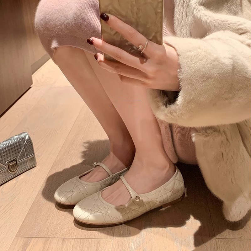 Señorita ~ Perla francesa con punta redonda, zapatos individuales, zapatos Mary Jane planos, zapatos de ballet, mujeres