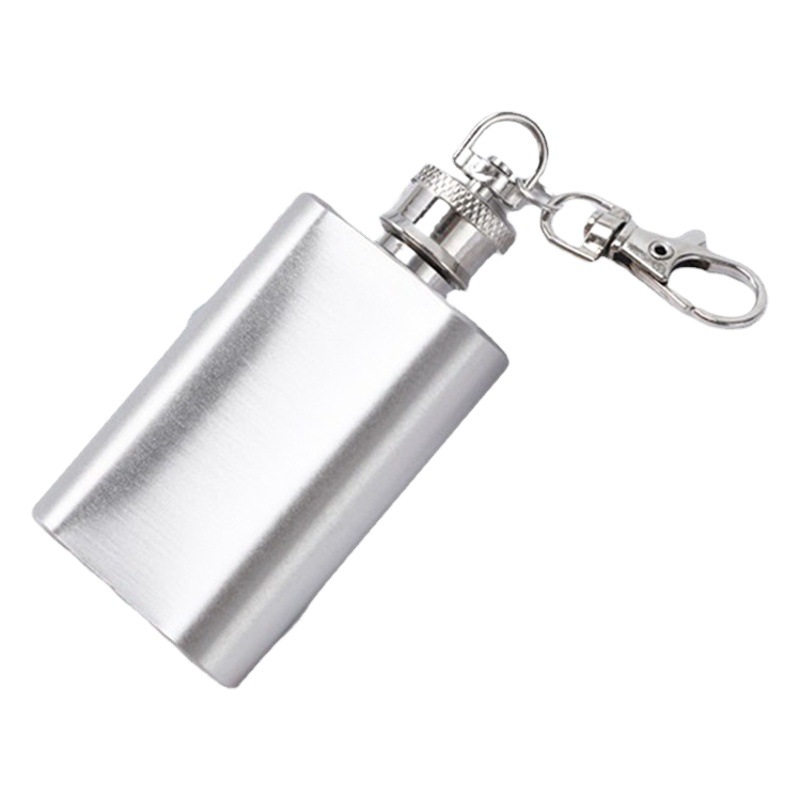 Factory spot supply 1 oz small hip flask square key chain outdoor portable brushed hook white box