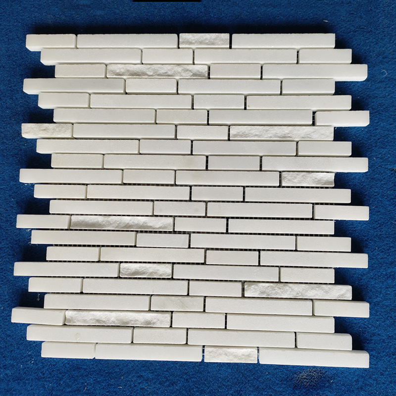 Foreign Trade Clearance Sale: White Marble Mosaic Tile Strips with a Smooth Surface and Natural Finish for Bathroom Walls Foreign Trade Clearance Sale: White Marble Mosaic Tile Strips with a Smooth Surface and Natural Finish for Bathroom Walls