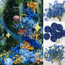 克莱因蓝色宝蓝色系婚庆仿真花材绢花假花艺深蓝色婚礼堂背景装饰