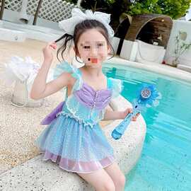 女童美人鱼泳衣夏季2025新款洋气儿童泳裙女宝宝夏装速干连体泳装