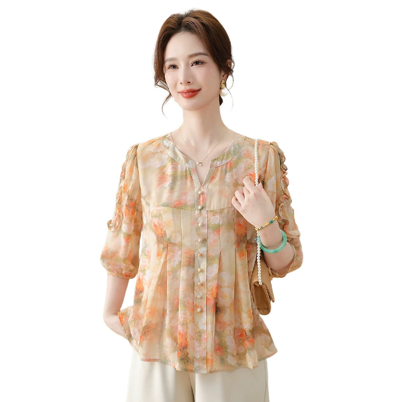 Мама летняя одежда 2025 новая мода цветочная рубашка