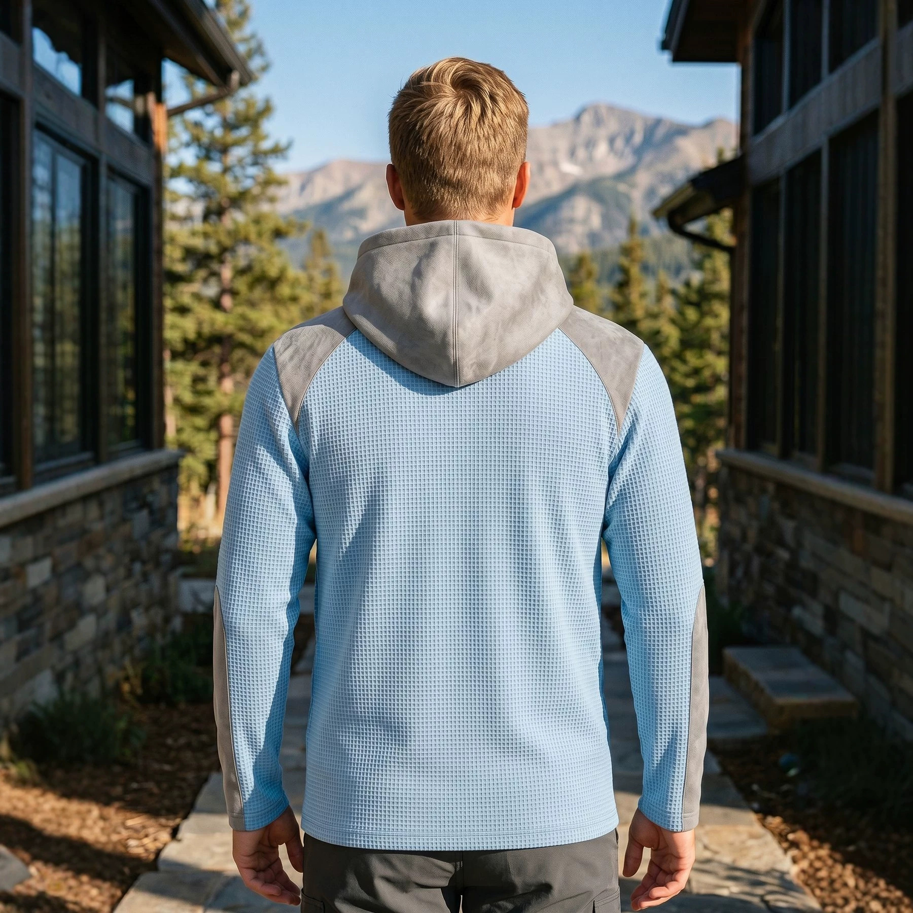 Nuevo cross-border Europa, América y Asia nuevo hombre correa chaqueta encapuchada chaqueta de color waffle chaqueta deportiva casual