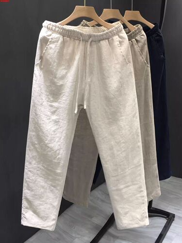 Linen pants men's summer thin breathable cotton and linen pants 2024 new casual pants straight loose men's pants quarter pants
