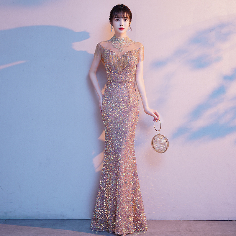 Mermaid Evening Dress for Women 2026 New Autumn Style Elegant Light Luxury Niche High-End Sequin Banquet Dress