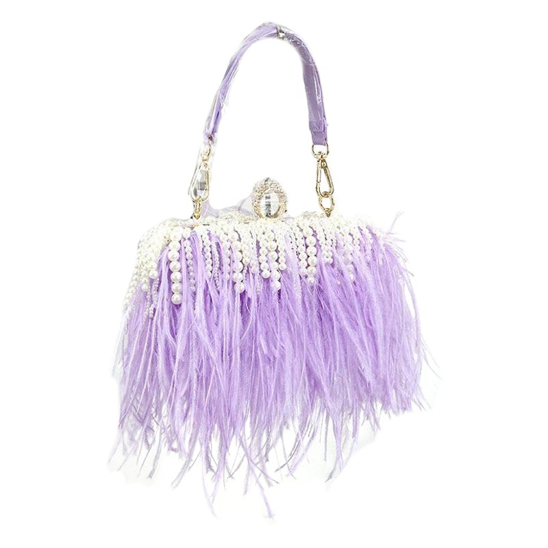 2019 nicho marca de moda bolso de plumas de avestruz moda ropa de noche banquete pasarela embrague hombro crossbody cadena perla