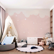 粉色星星女孩墙布卡通儿童房墙纸卧室壁纸背景墙壁布无纺布房间