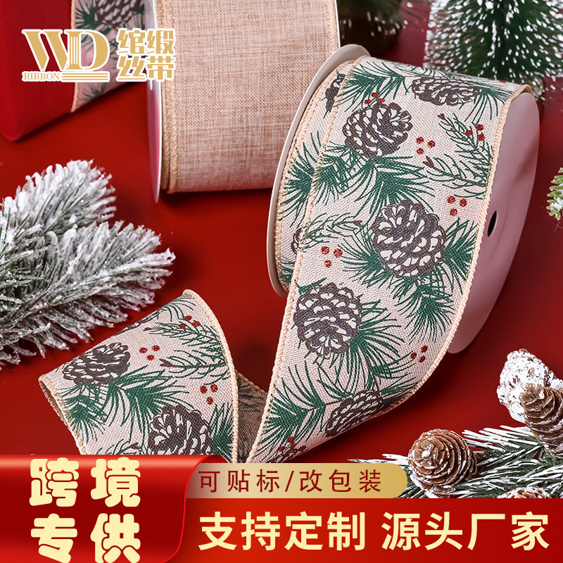 Cross-Border Wholesale of 10 Yards of Ribbon, Bow Accessories, Home Holiday Packaging, Christmas Wire-Edged Decorative Ribbon