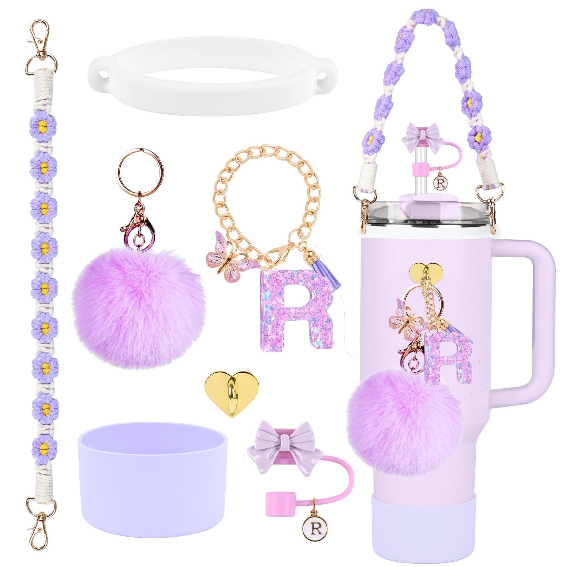 Hot sale Stanley Cup accesorios set 10mm cubierta de paja letras mariposa cadena bola de silicona cubierta de taza