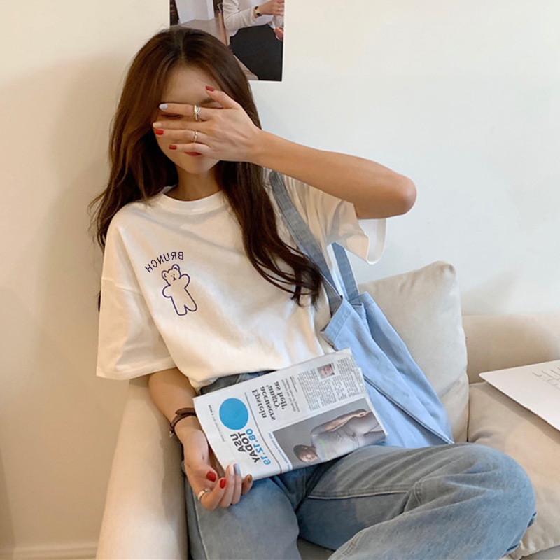 Camiseta de manga corta estilo 2026, blusa holgada con cuello redondo para mujer, ropa blanca elegante para mujer, sencilla y a la moda. image 3