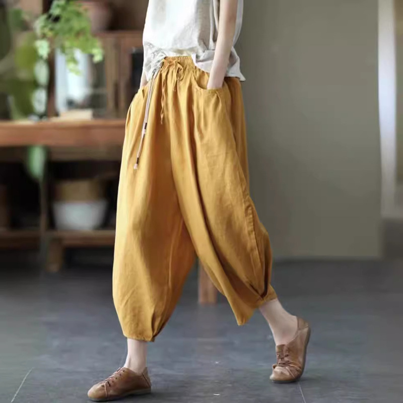 2026 Summer New Style Artistic Loose Linen Personality Harem Pants Loose Versatile Casual Pants Cropped Pants for Women