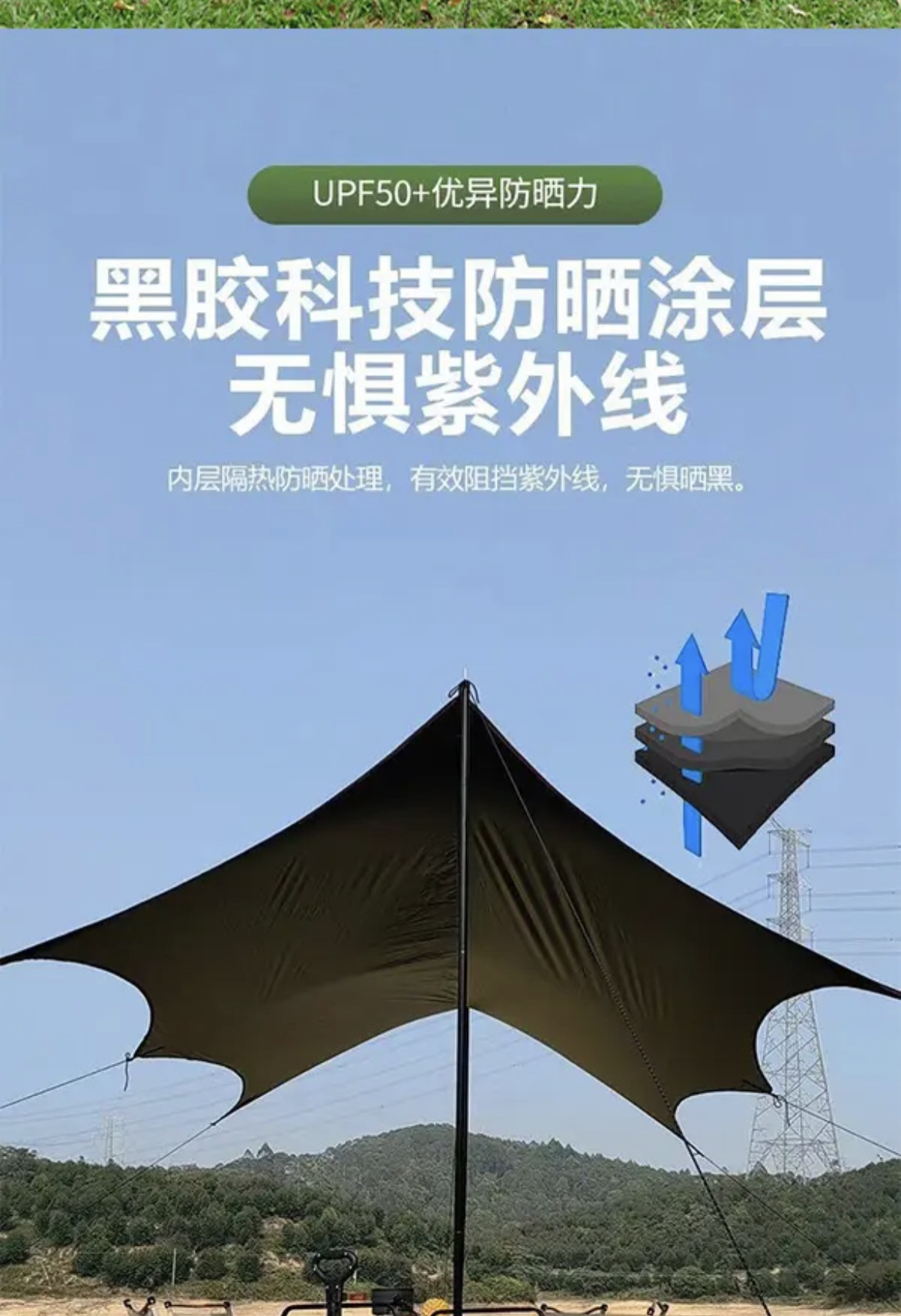 Vinyl Canopy Tent Outdoor Portable Large Camping Gear Picnic Sunshade Octagonal Butterfly-Shaped Sun Shelter