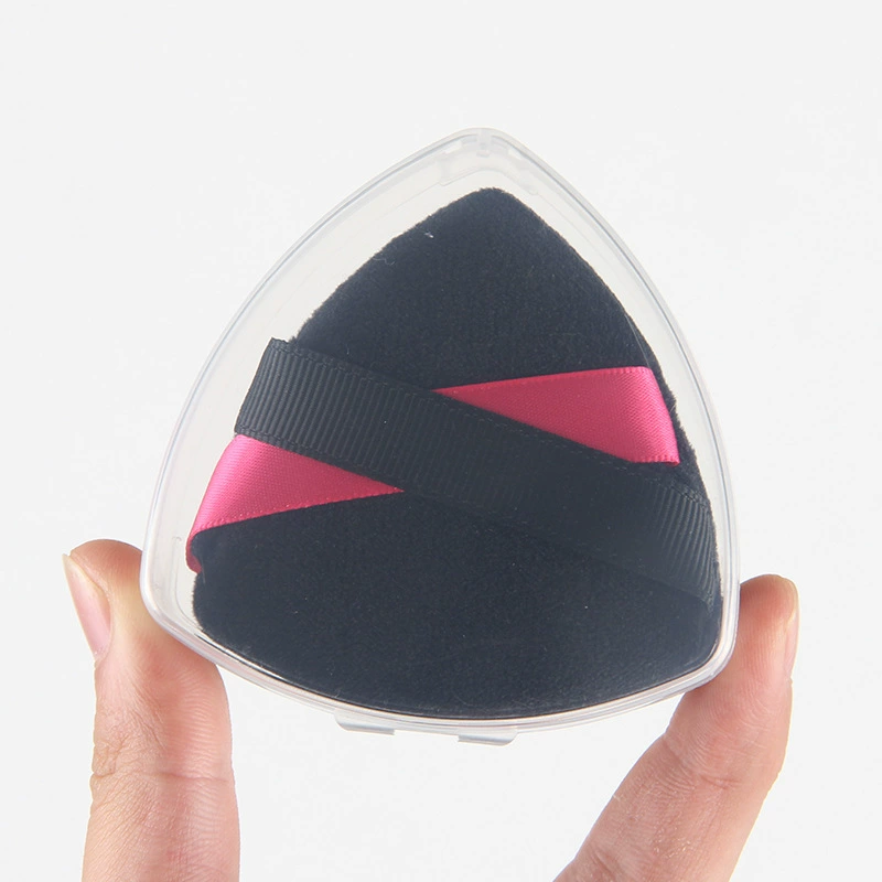 Triangular Powder Puff Sponge, Ribbon Grip, Soft Velvet, Multi-Color (2–Box/OPP Options)