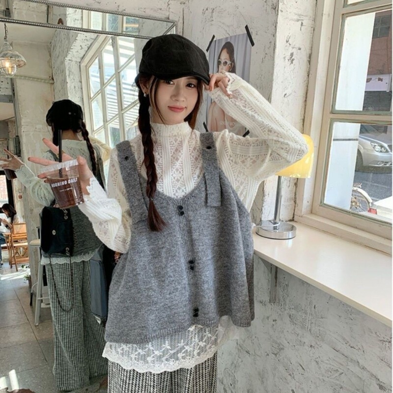 Knitted 2025 vest sweater jacket for female students, casual retro solid color versatile sleeveless top Knitted 2025 vest sweater jacket for female students, casual retro solid color versatile sleeveless top