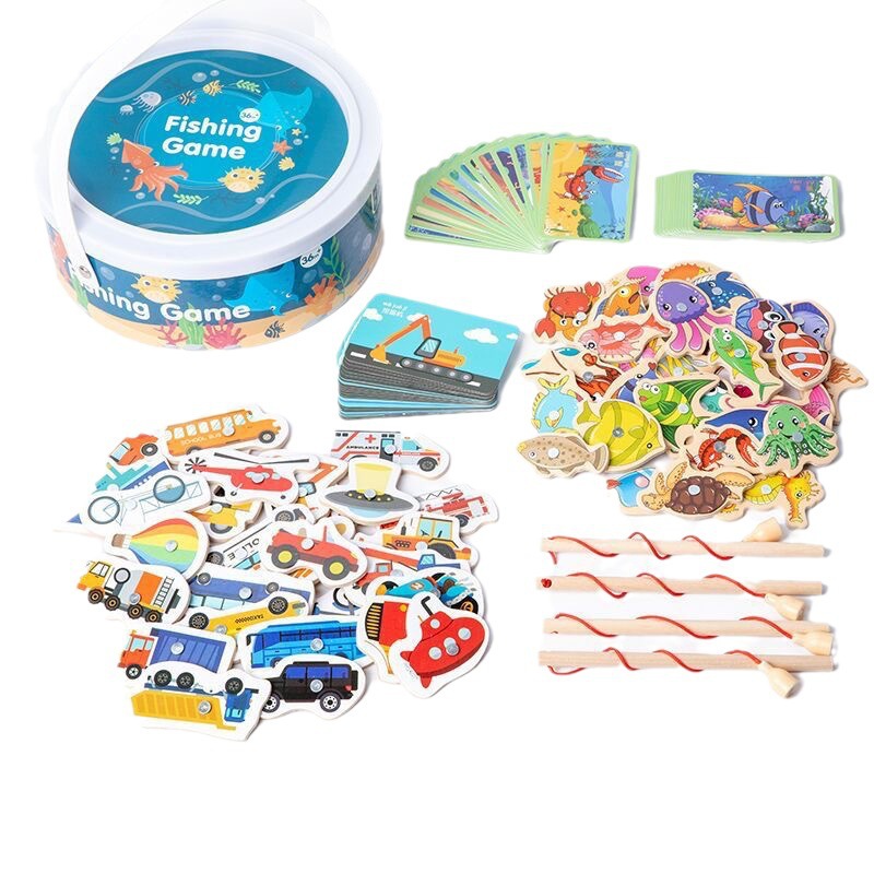 Weiweihu Juguetes de pesca magnética Entrenamiento de habilidad mano-ojo de bebé Juegos de pesca Juguetes educativos de madera