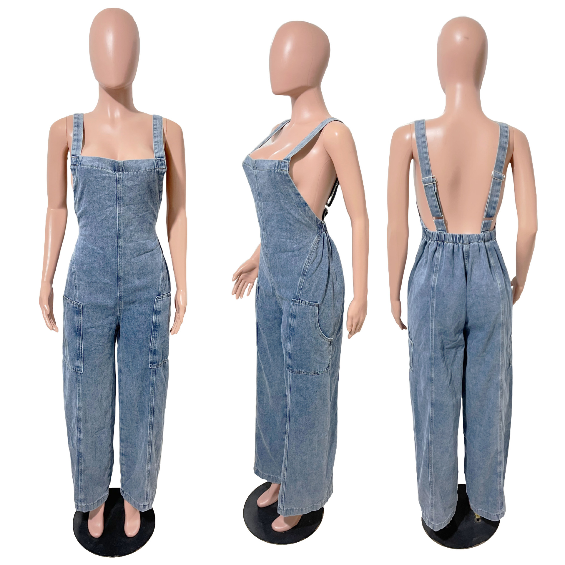Dam denim jumpsuit med vida ben i amerikansk stil_voghion.com