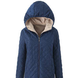 冬装新款棉服连帽长袖中长款棉衣保暖羊羔绒绗缝外套女大码女装