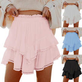 2025欧美跨境女式休闲波西米亚褶皱分层短裙高腰高尔夫网球迷你裙