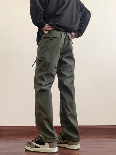 Men's Winter and Autumn Mountain Climbing Functional Work Pants with Fleece and Thickening Straight Leg Loose Casual Long Pants