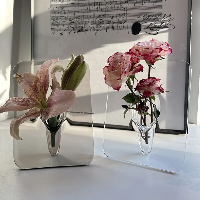 透明ins創意芸術アクリルフォトフレーム花瓶芸術生け花器オフィスフレーム置物ガラス棚|undefined