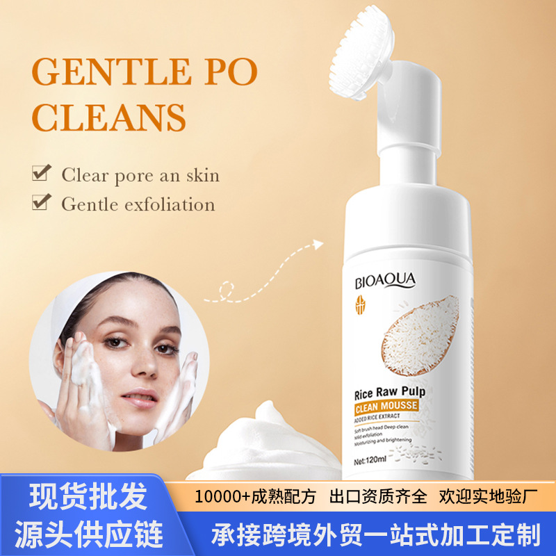Foreign Trade Rice Puree Cleansing Mousse 120ml Bioaoua Cleansing Facial Milk Cross-Border Skin Care Product Processing