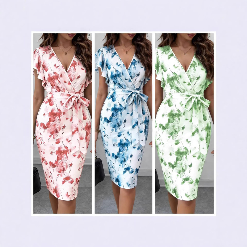 2026 Summer European and American Fashion Cross-Border Women's Clothing Elegant Holiday Style Full-Body Floral Print Waist-Cinching Versatile Dress 2026 Summer European and American Fashion Cross-Border Women's Clothing Elegant Holiday Style Full-Body Floral Print Waist-Cinching Versatile Dress