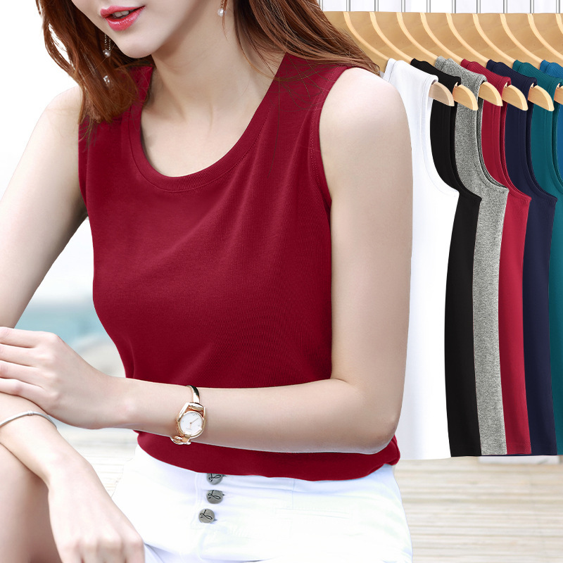 Benmingnian Red Vest Women's Summer Outer Wear Middle-aged Mother's Wide Shoulder Strap Inner plus size Sleeveless Top Base Shirt