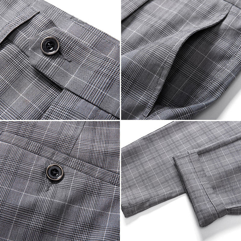 Pantalones a cuadros Príncipe de Gales Pantalones rectos sueltos delgados de verano para hombres pantalones casuales elásticos de negocios de alta gama para hombres