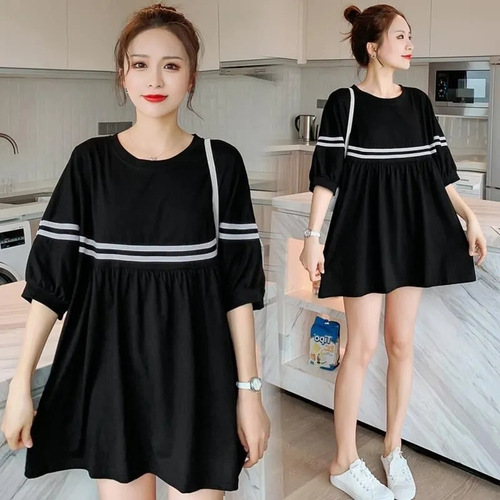 Relaxed Plus Size Summer Women's Casual Fashion Korean Style Loose Slimming Short Sleeve Dress