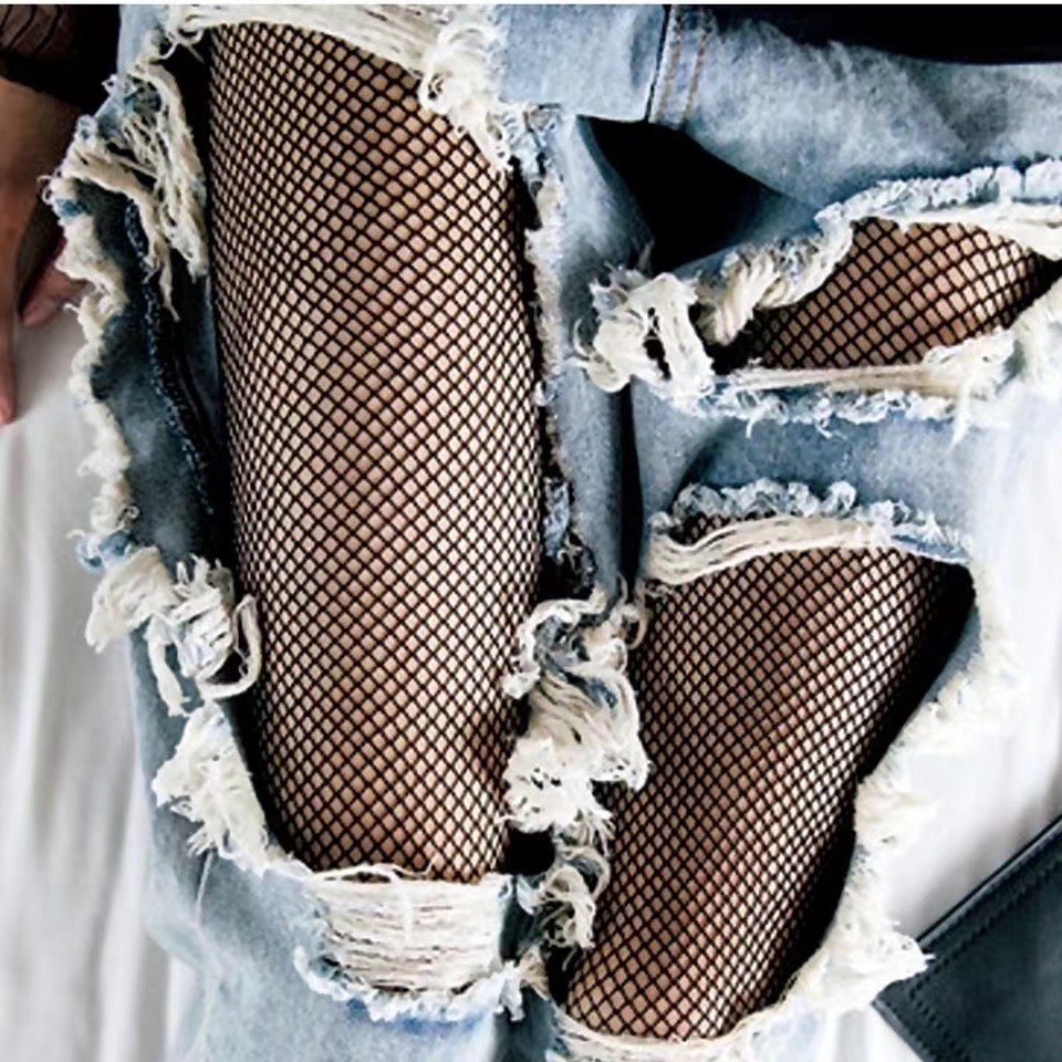 Jeans calcetines de rejilla ahuecados verano fino JK popular seda negra anti-enganche uniforme de mujer estilo coreano todo partido pantimedias