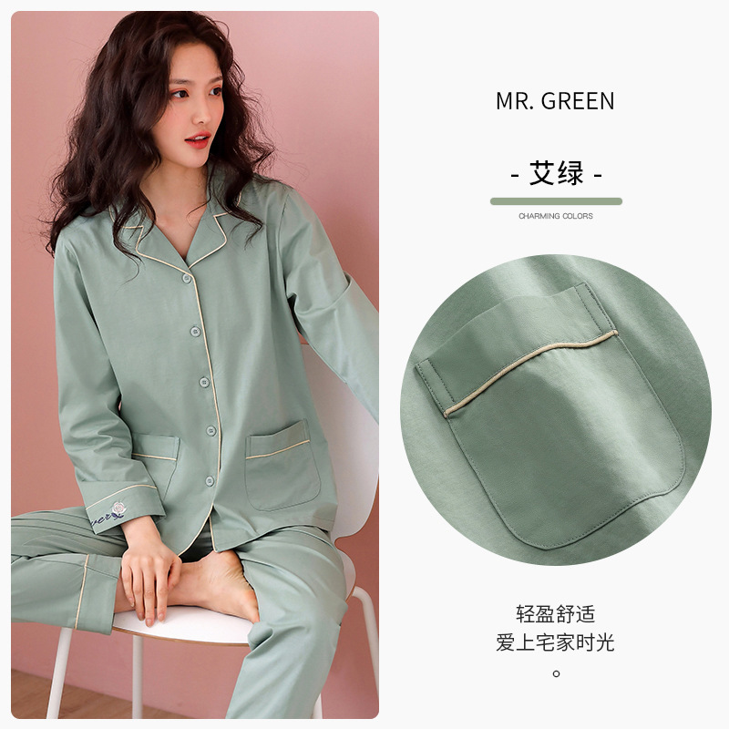 Pijamas de mujer primavera y verano 100% algodón manga larga homewear primavera y otoño traje fino de gran tamaño