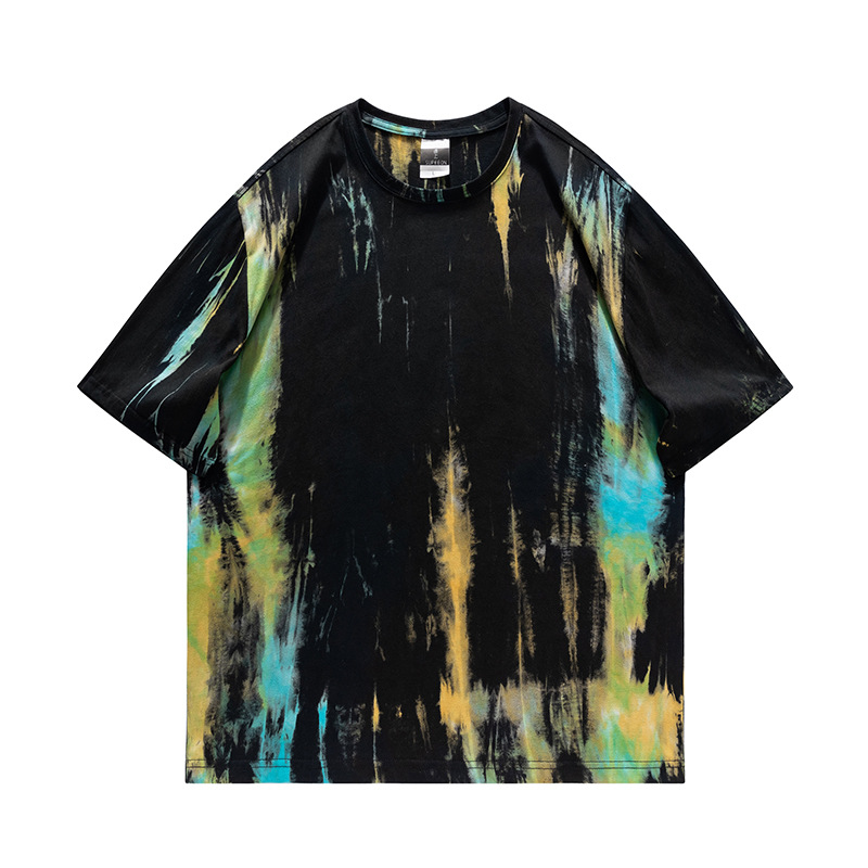 Camiseta de algodón tie-dye para hombre 2025 pareja de verano de manga corta ins suelta de gran tamaño cuello redondo tendencia camiseta superior para hombre