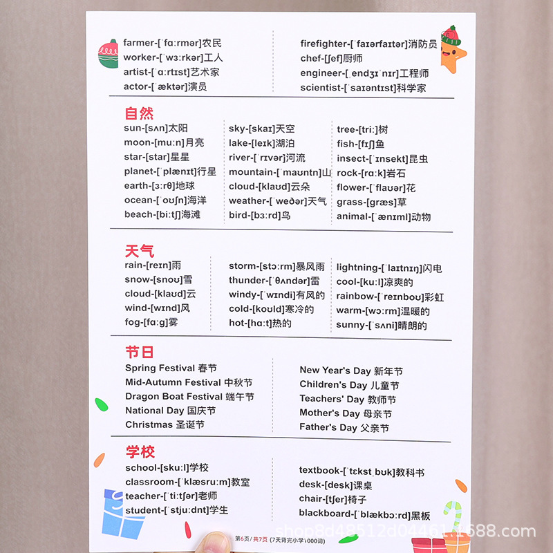 초등학생을 위한 영어 1000단어, 어휘, 문법, 짧은 문장, 지식 포인트 요약, 외우기 학습 카드 유물