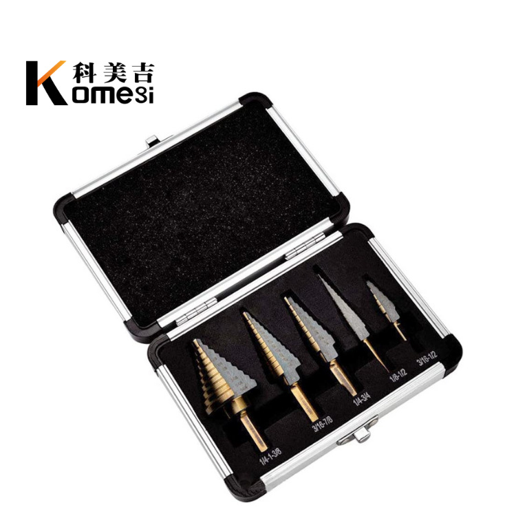 热销5pc宝塔钻铝盒装 三角柄直槽阶梯钻扩孔器高速钢阶梯钻打孔钻