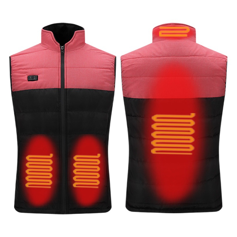 Autumn and winter cross-border heating intelligent constant temperature warm men's and women's USB heating cotton-padded jacket color matching stand collar intelligent heating vest