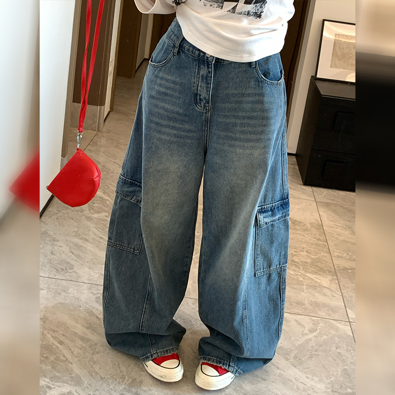 Shuangtian 26 Autumn New Plus Size Women's Clothing 100kg Casual Versatile Design Pocket Jeans for Curvy Women YC599